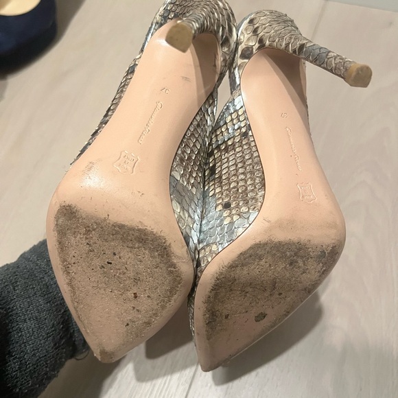 Gianvito Rossi Snakeskin Slingback Heels - Gray and Cream - Picture 3 of 4
